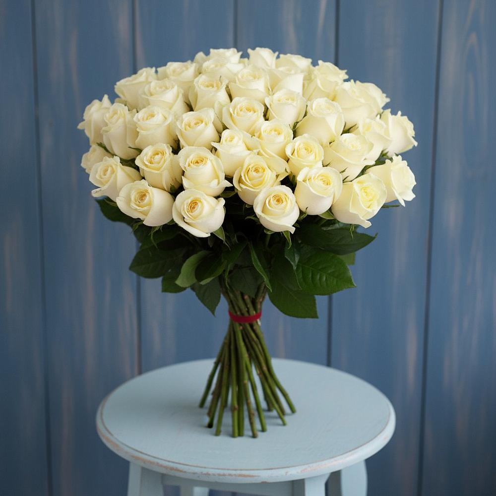 Букет 51 Белая роза Эдлесс Лав в Александровской Кадардино-Балкарской Республики