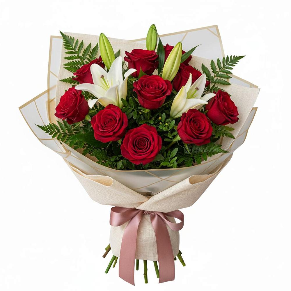 Букет цветов из: Лилии и Розы в Александровской Кадардино-Балкарской Республики