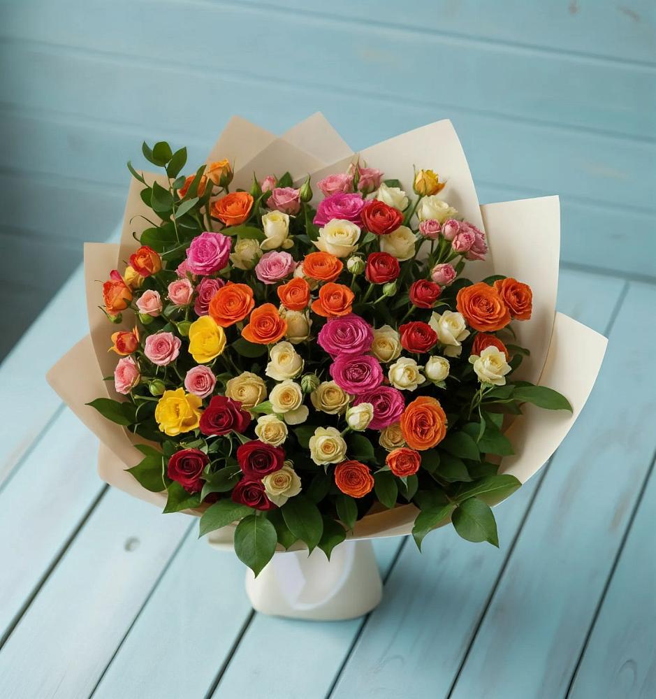 Букет Микс из разноцветных кустовых роз в Александровской Кадардино-Балкарской Республики