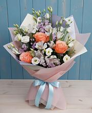 Букет Утренняя свежесть в Александровской Кадардино-Балкарской Республики Букет цветов из:  Лизиантусы, Розы, Альстромерии и Гипсофила в Александровской Кадардино-Балкарской Республики
