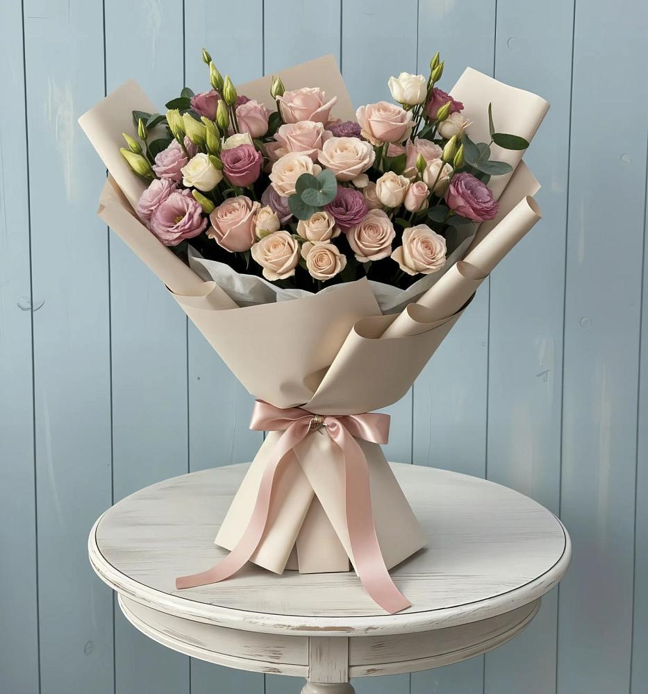 Букет цветов из: Розы и Лизиантусы в Александровской Кадардино-Балкарской Республики