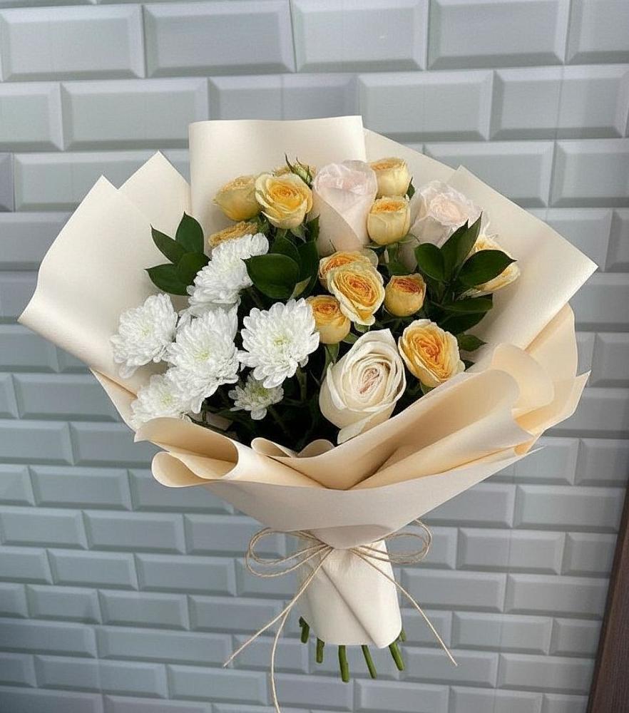 Букет цветов из: Розы и Хризантемы в Александровской Кадардино-Балкарской Республики