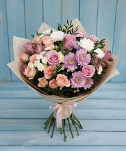 Букет цветов из:  Хризантемы, Розы и Альстромерии в Александровской Кадардино-Балкарской Республики