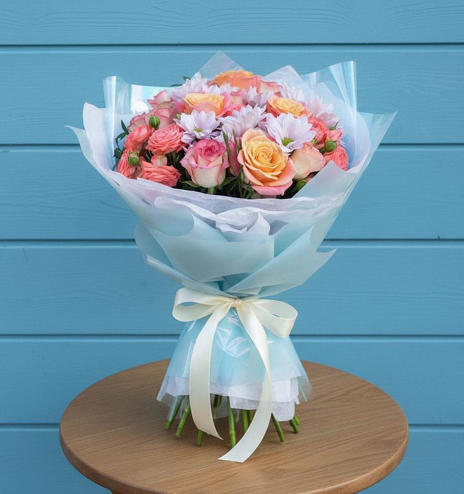 Букет цветов из: Хризантемы и Розы в Александровской Кадардино-Балкарской Республики