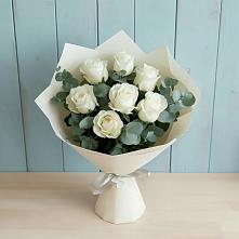 Букет Белые розы в Эвкалипте #REPLACE_PRED# Александровской Кадардино-Балкарской Республики